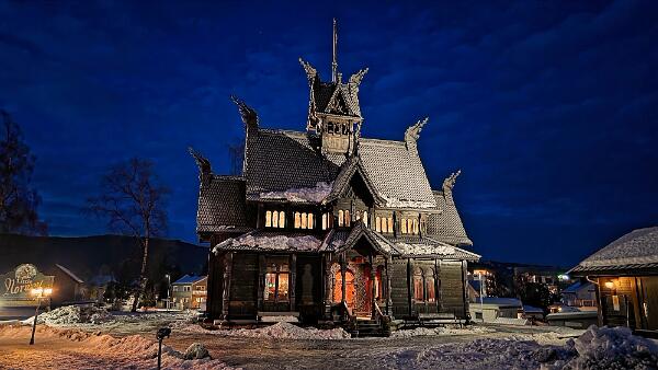 The Norway Building after sunset